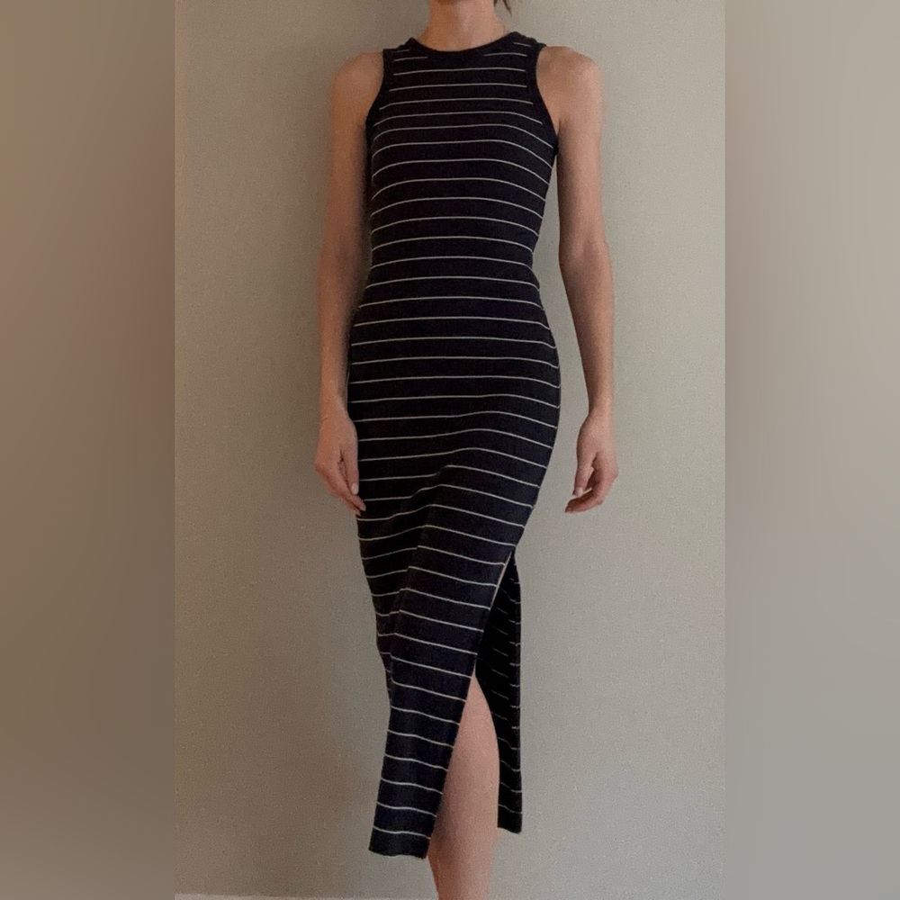 Universal Thread Black Striped Maxi Dress with Side Slit